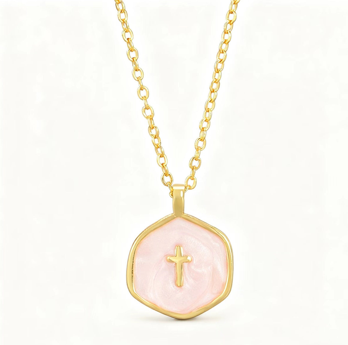 3-Pack Enamel Drip Oil Cross Necklace Set(White & Pink & Blue) - Fashionable Geometric Pendant, Niche Design, Electroplated Alloy Jewelry