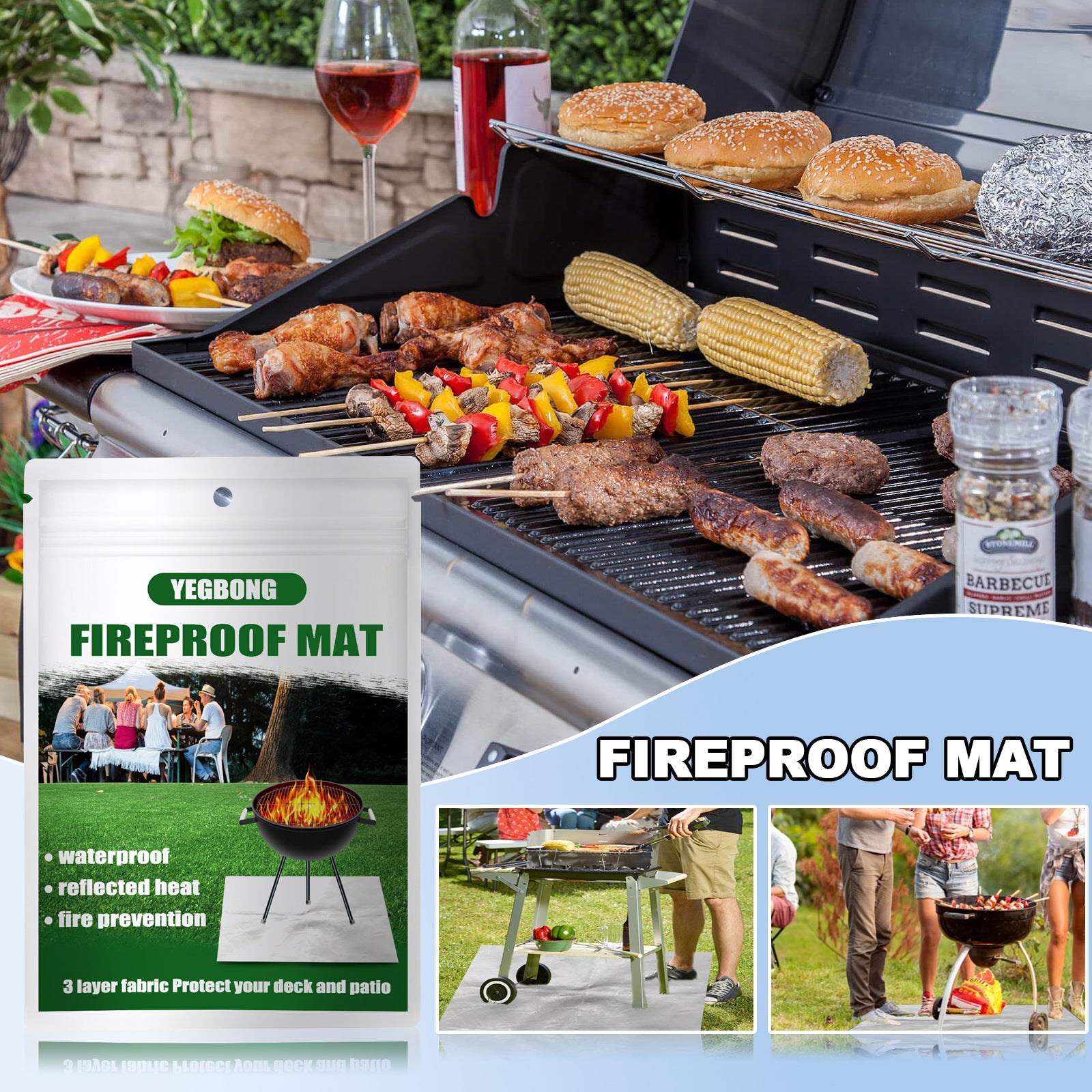 80x60 CM Outdoor Fire Pit Mat and Grill Pad - Up to 500°C Resistant Square Deck Protector for Barbecues, Fire Pits & Smokers