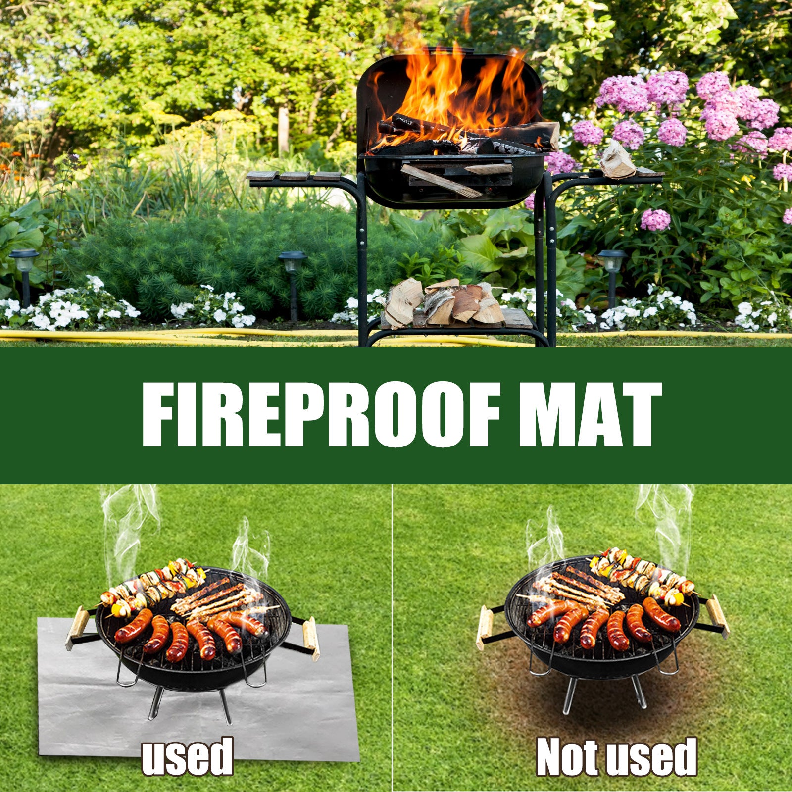 80x100 CM Outdoor Fire Pit Mat and Grill Pad - Up to 500°C Resistant Square Deck Protector for Barbecues, Fire Pits & Smokers