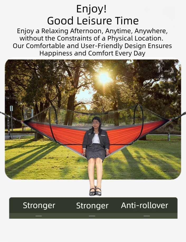 290 x 140CM Professional Nylon Hammock with Integrated Mosquito Net & Sunshade - 2-Person Anti-Rollover Camping Swing with Heavy-Duty Installation Kit (Dark Green)