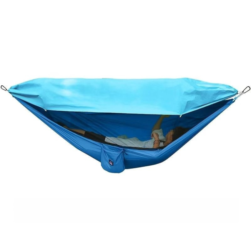 290 x 140CM Professional Nylon Hammock with Integrated Mosquito Net & Sunshade - 2-Person Anti-Rollover Camping Swing with Heavy-Duty Installation Kit (Blue)
