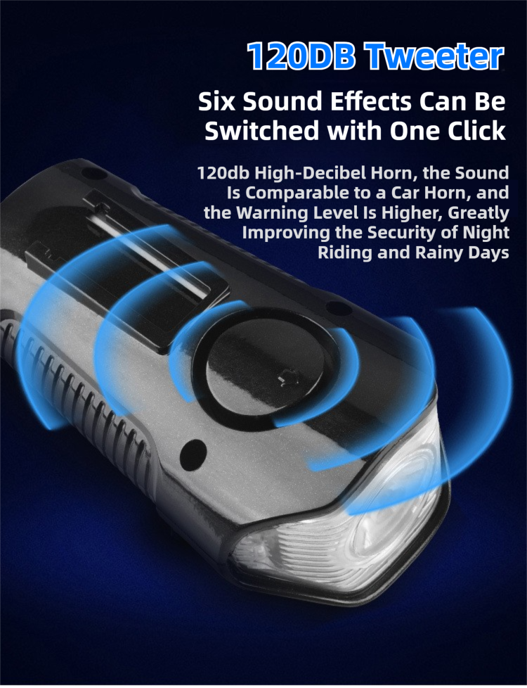 Blue Professional 3-in-1 Waterproof Bicycle Headlight with Integrated Speedometer & Horn - High-Lumen Night Riding Safety Lamp, USB Rechargeable Bike Computer