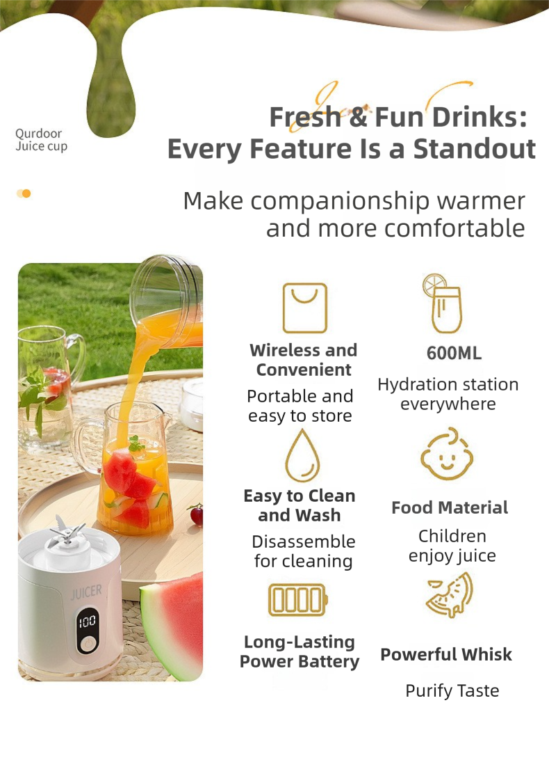 White Portable 600ml Wireless Juicer Blender with 12-Leaf Blades - 20,000 RPM High-Speed Smoothie Maker & Self-Cleaning Personal Blender for Travel and Home