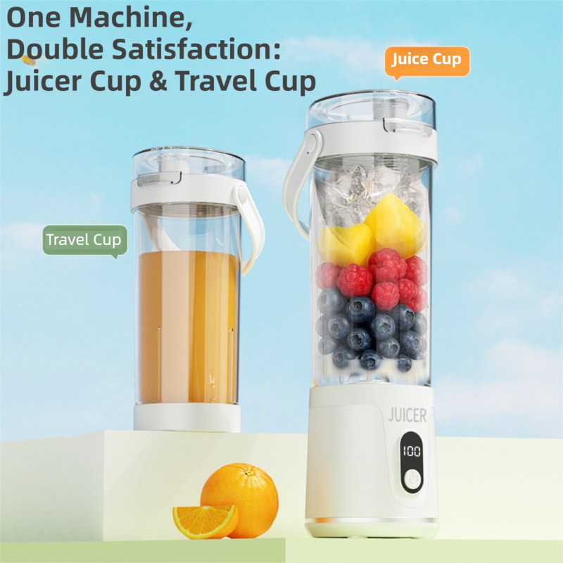 Gray Portable 600ml Wireless Juicer Blender with 12-Leaf Blades - 20,000 RPM High-Speed Smoothie Maker & Self-Cleaning Personal Blender for Travel and Home