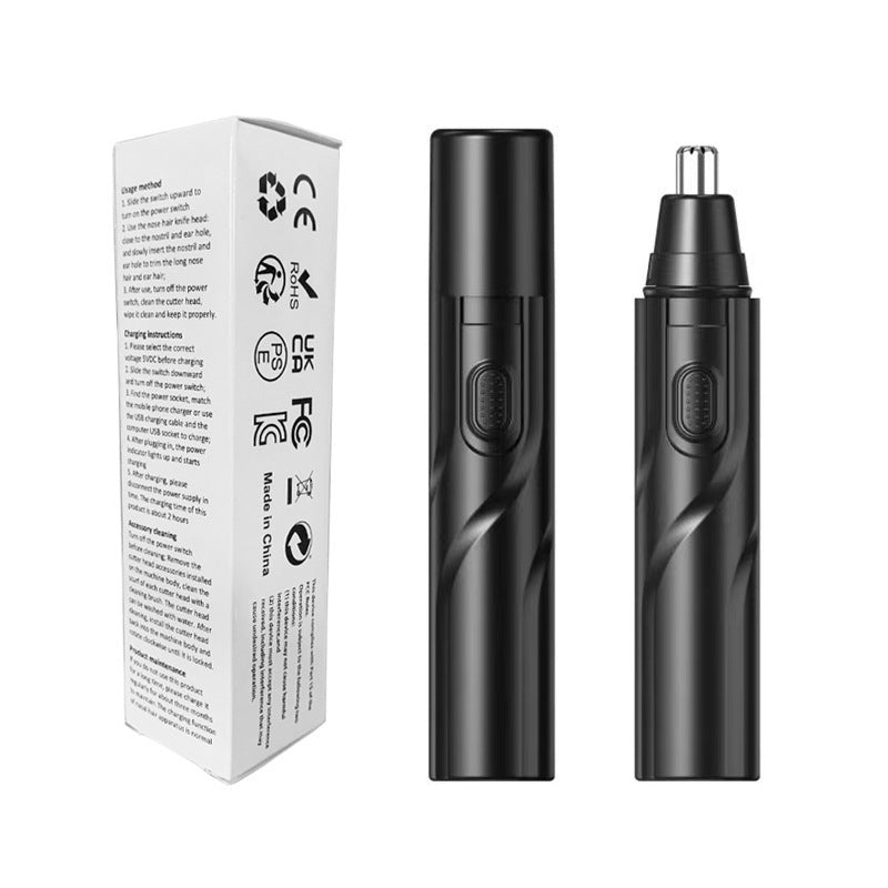 CX-D2 Black Electric Nose Hair Trimmer(12x2.5CM) - High-Speed 360° Rotating Blade, Painless Ear and Nose Hair Groomer with USB Charging