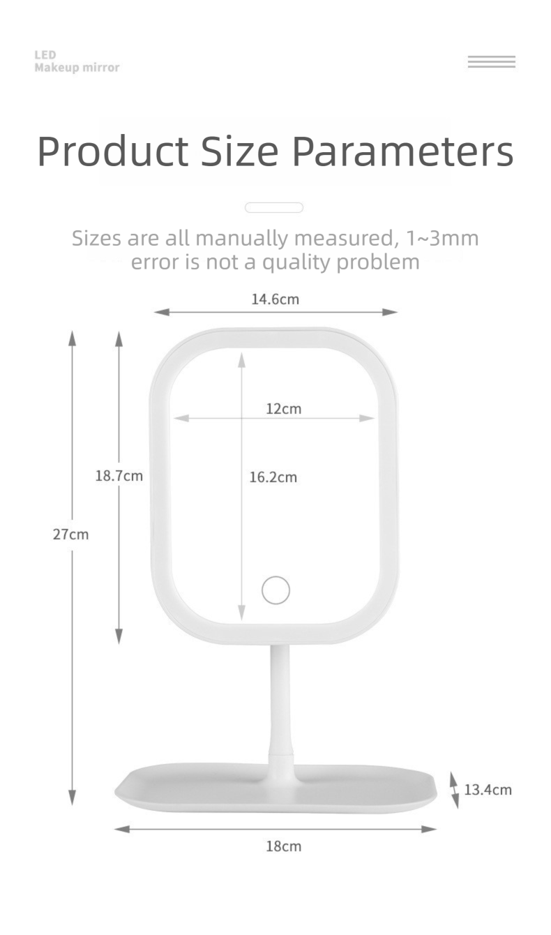 Portable LED Makeup Mirror with Integrated Fill Light & Storage Chassis - 360°Rotatable High-Definition Stylish Tabletop Vanity Mirror(White)