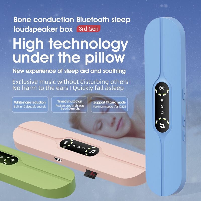 Black SMB-07 Bone Conduction Under-Pillow Speaker - Bluetooth 5.4 Ultra-Thin Sleep Aid Sound Bar with Dual Speaker Resonance & 36 Built-in White Noise Tracks