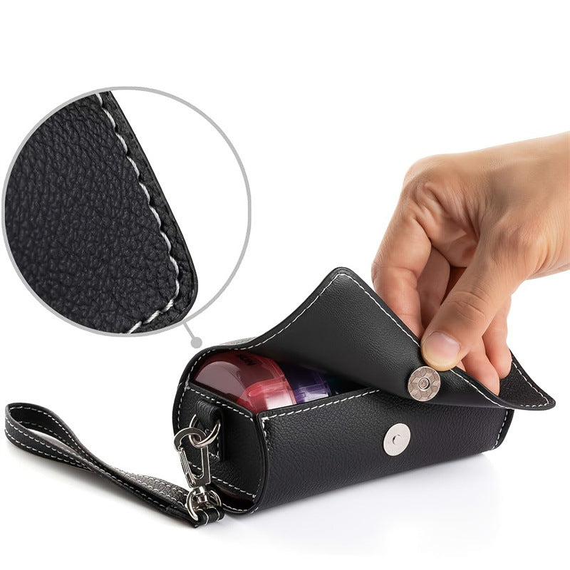 Portable 7-Day Weekly Travel Pill Organizer with Black PU Leather Pouch - 14 Colorful Compartments AM/PM Medication Planner, Dustproof & Light-Shielding