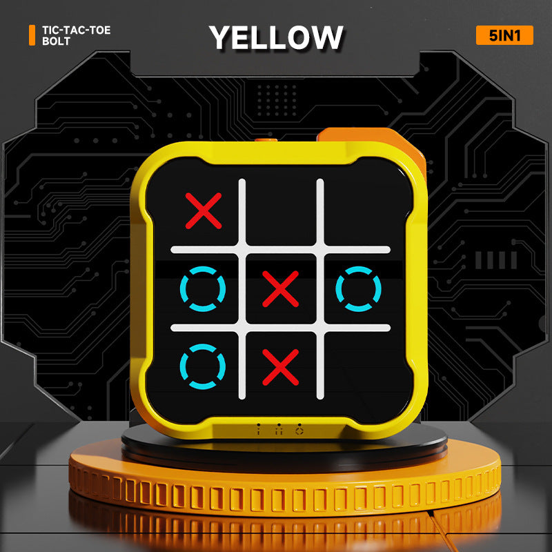 Yellow All-in-One Tic-Tac-Toe Desktop Game - Portable Family Interactive Board Toy, Brain Training Puzzle & Travel-Friendly Strategy Game