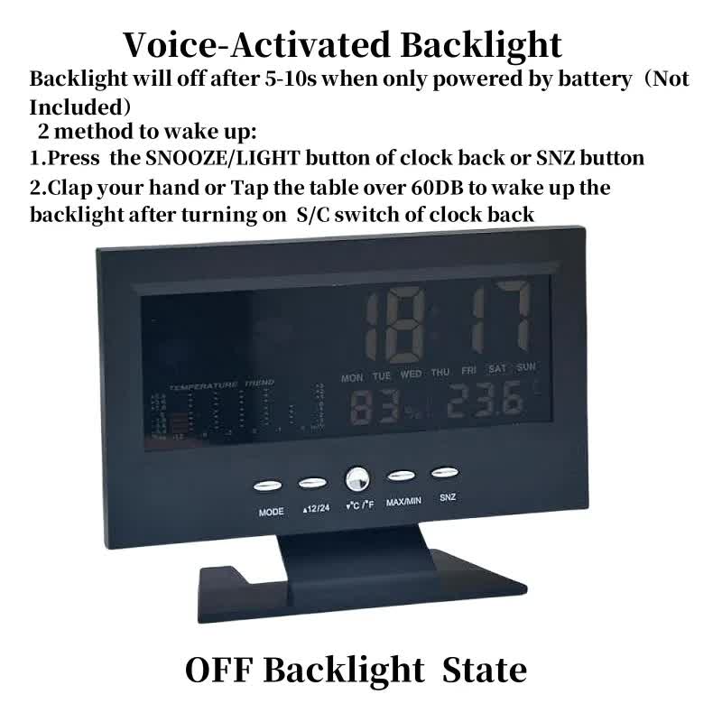 Digital Weather Forecast Clock With Alarm Clock - Color LCD Display with Date, Temperature, Humidity Monitor & Voice-Activated Backlight