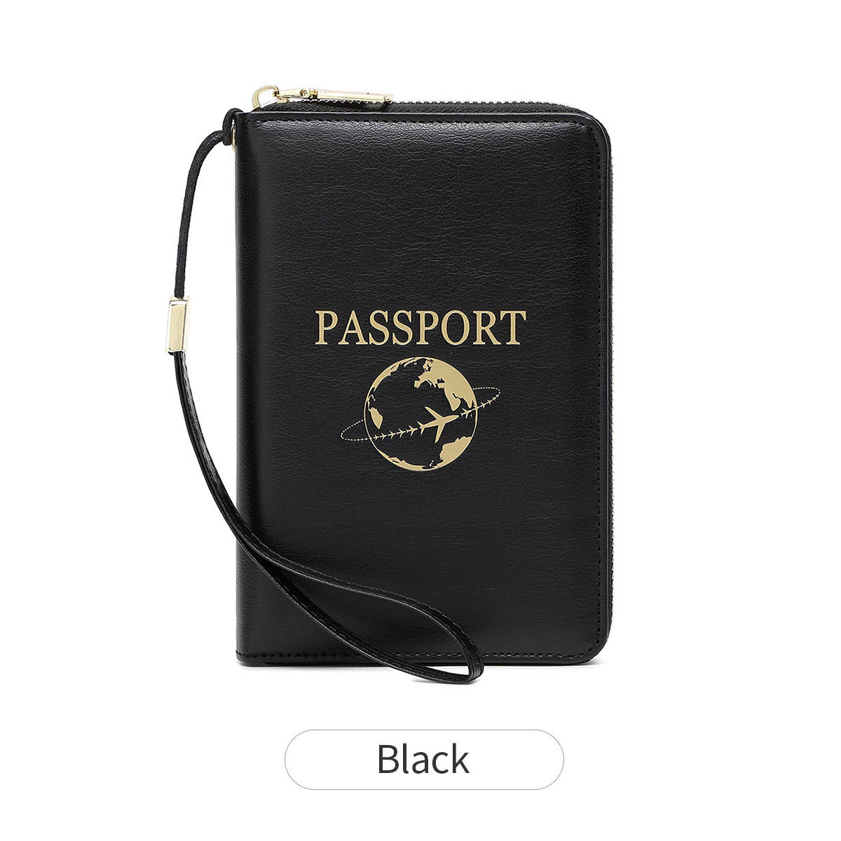 Black RFID Blocking Travel Passport Holder - Multi-functional Waterproof PU Leather Security Travel Wallet with Zipper and Wristband