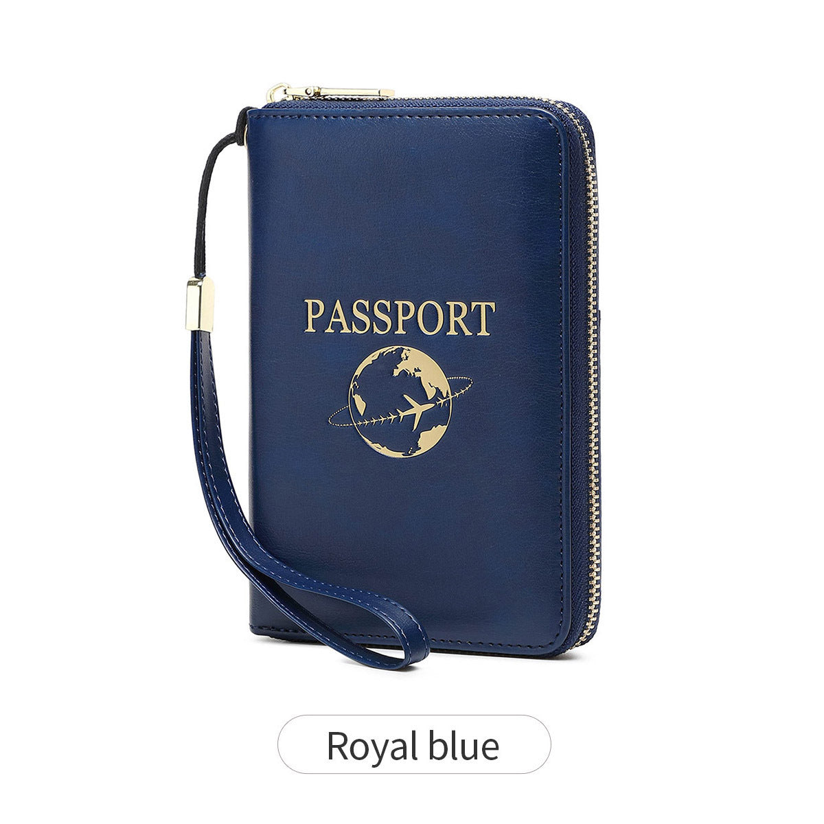 Royal Blue RFID Blocking Travel Passport Holder - Multi-functional Waterproof PU Leather Security Travel Wallet with Zipper and Wristband