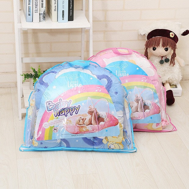 Pink Portable 3-in-1 Mosquito Net Set with Soft Sleep Pad & Pillow - Foldable Pop-Up Travel Bassinet for Infants, Breathable Shield for Indoor & Outdoor Use