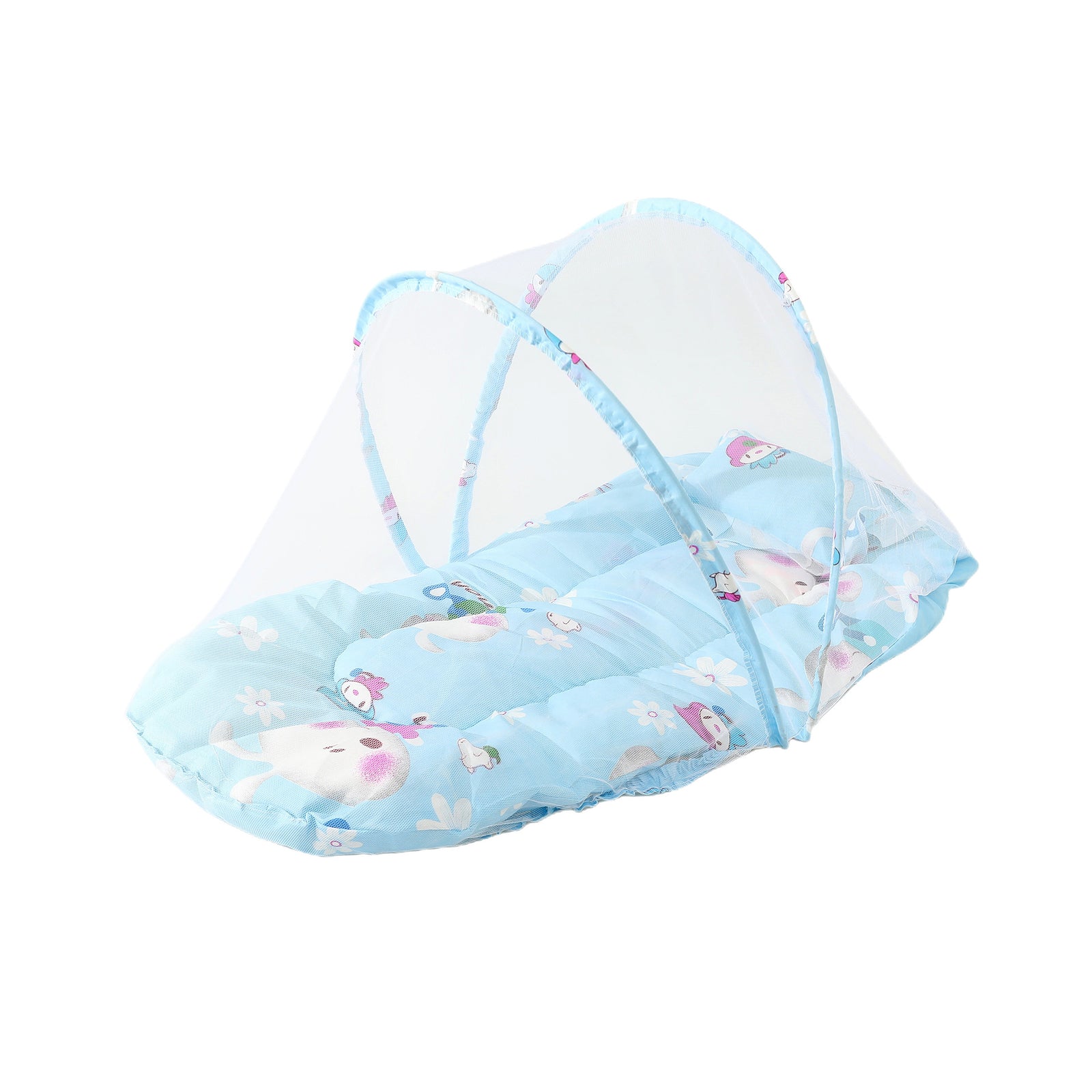 Blue Rabbit Portable 3-in-1 Mosquito Net Set with Soft Sleep Pad & Pillow - Foldable Pop-Up Travel Bassinet for Infants, Breathable Shield for Indoor & Outdoor Use