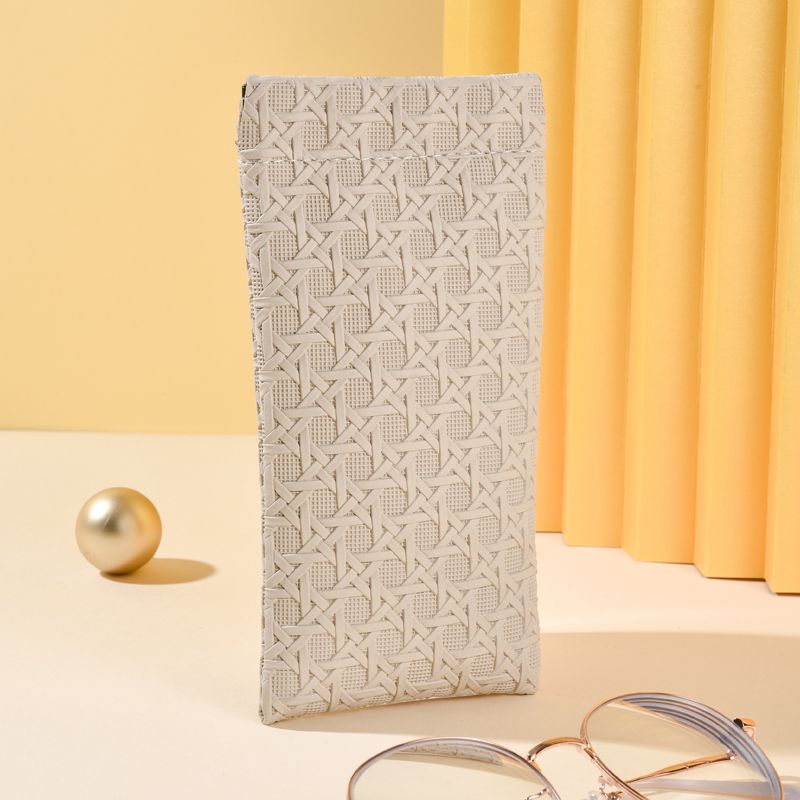3-Pack Beige Woven Texture Eyeglass Cases - Retro PU Leather Anti-Pressure Glasses Pouch