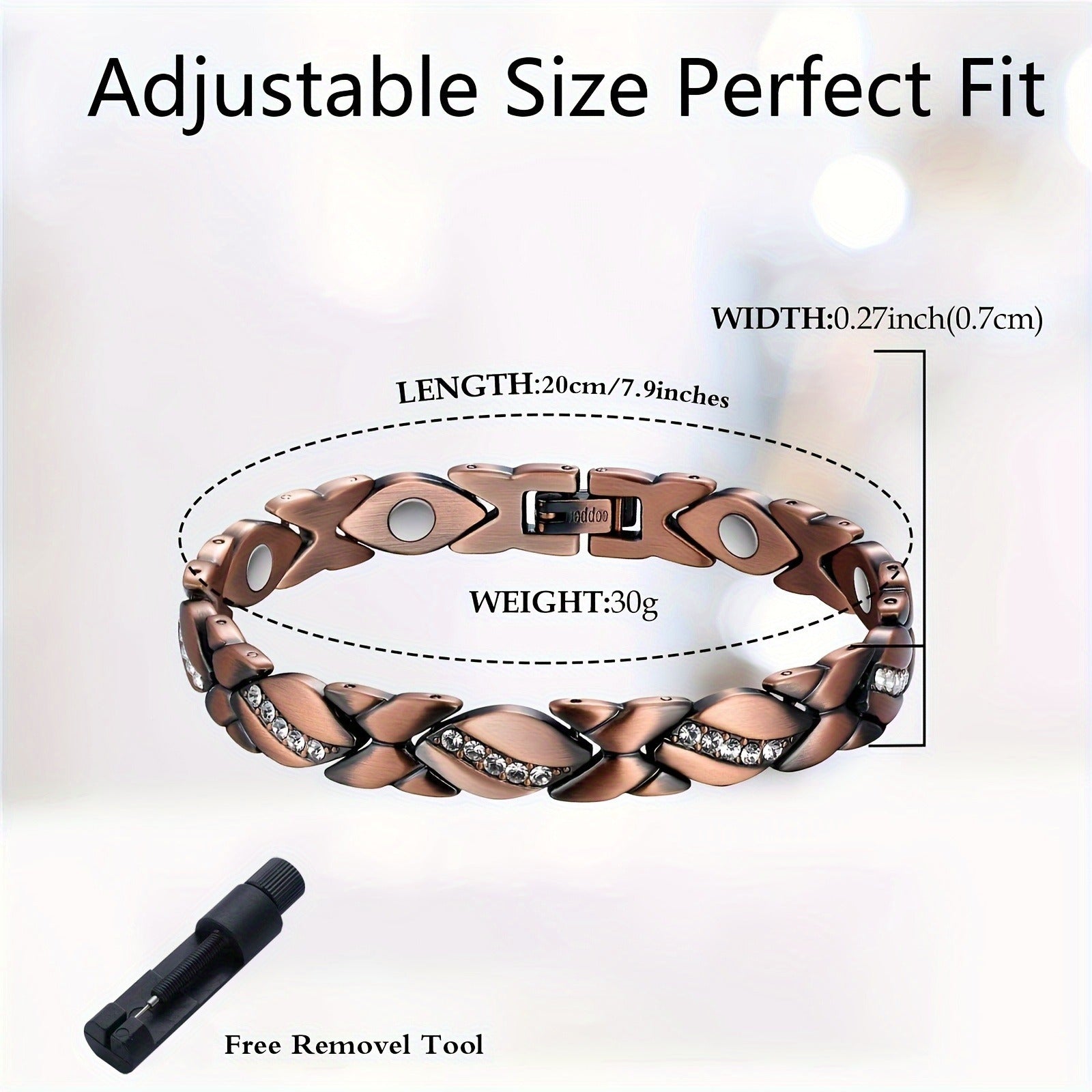 Leaf Magnetic Therapy Bracelet with Rhinestones - Geometric Stylish Wristband & Wellness Jewelry, Free Removel Tool(Black)