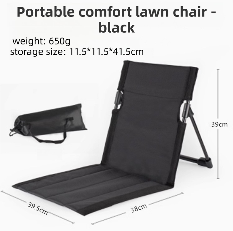 Black Portable Folding Camping Chair with Backrest & Storage-Bag - Ultra-Light Aluminum Alloy Lawn Chair, Beach & Balcony Travel Seating