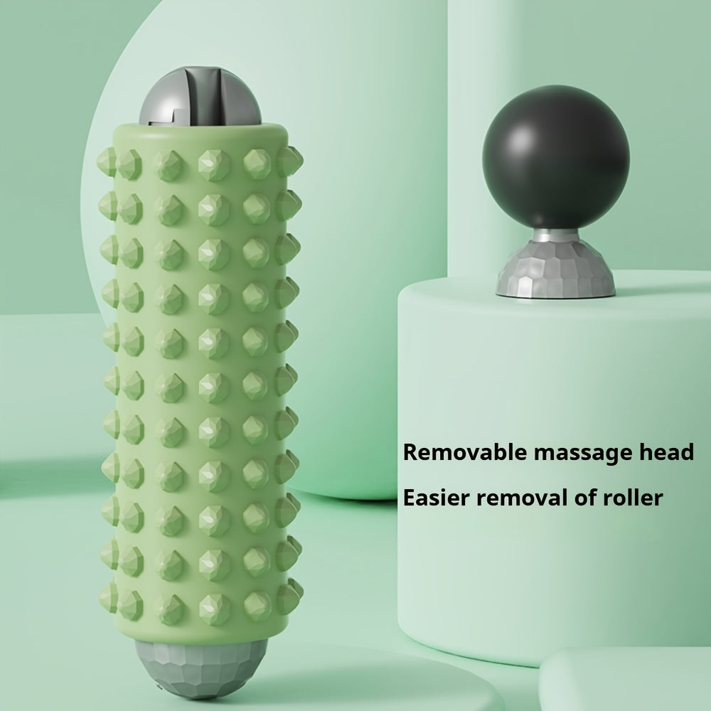 Green Portable Electric Yoga Massage Roller - Handheld Fitness Recovery Tool, Deep Tissue Muscle Relaxer & Fascia Release Stick