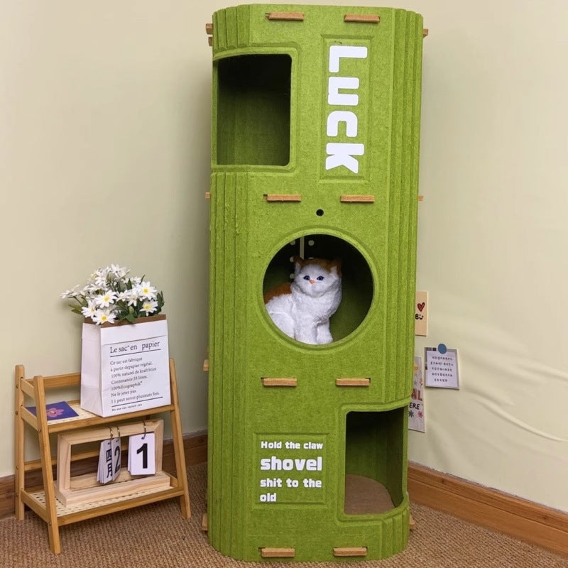 Green 3-Tier Felt Cat Tree & Scratches-Resistant Hideout - Durable Secure Non-Shedding Cat Condo and Play Tower for Indoor Cats