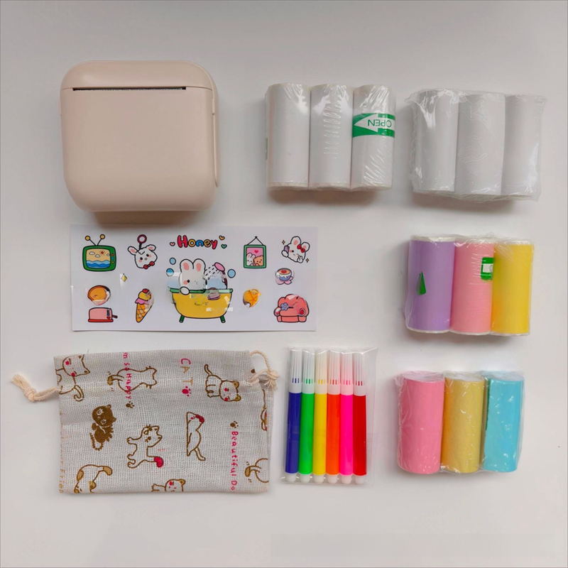 White X6 Mini Portable Bluetooth Instant Photo & Note Printer for Students - Deluxe 20-Piece Gift Set with 12 Paper Rolls, Color Pens & Storage Bag