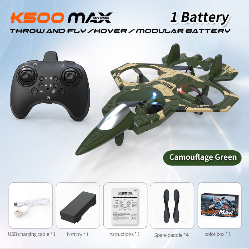 Camouflage Green 2.4G Remote Control Stunt Fighter Drone - Manual Toss Launch, One-Key Operation for 360° Flip & Circular Flight, 3-Speed Adjustable Stable Quadcopter with Night Lights