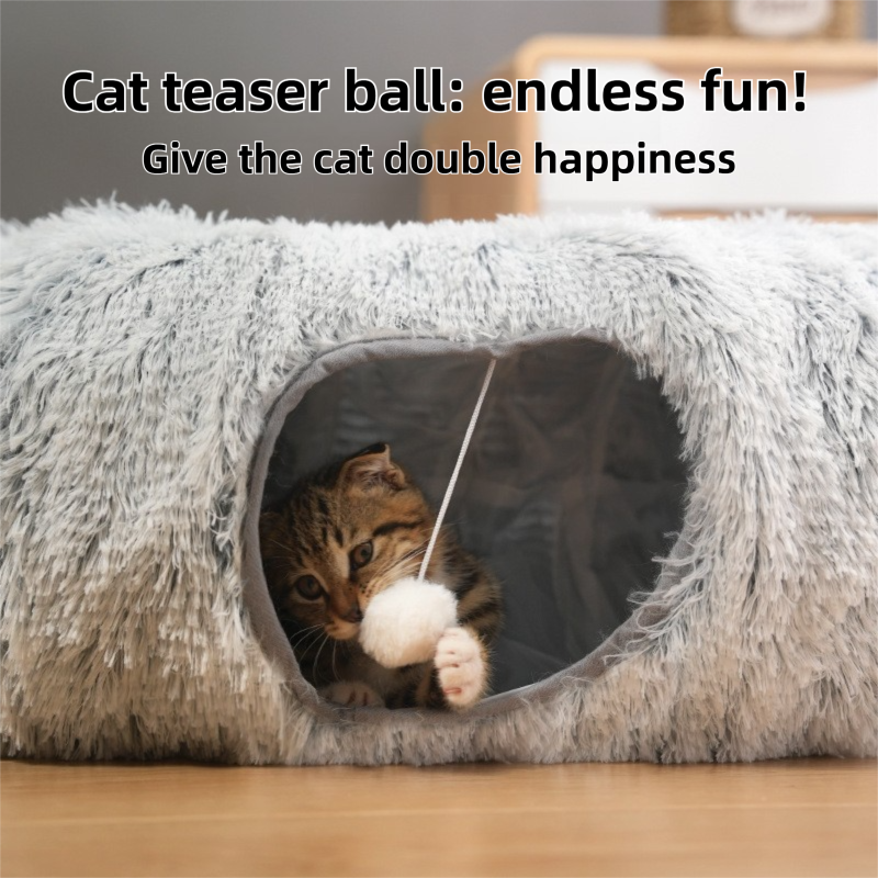 2-in-1 Dark Blue Tie-Dye Donut-Shaped Cat Tunnel Bed - Spacious 85cm Pet Play Tunnel & Lounger, Durable Fabric for Cats & Kittens