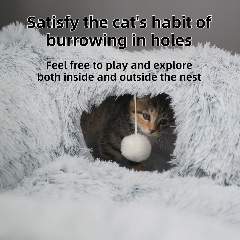 2-in-1 Dark Grey Tie-Dye Donut-Shaped Cat Tunnel Bed - Spacious 85cm Pet Play Tunnel & Lounger, Durable Fabric for Cats & Kittens