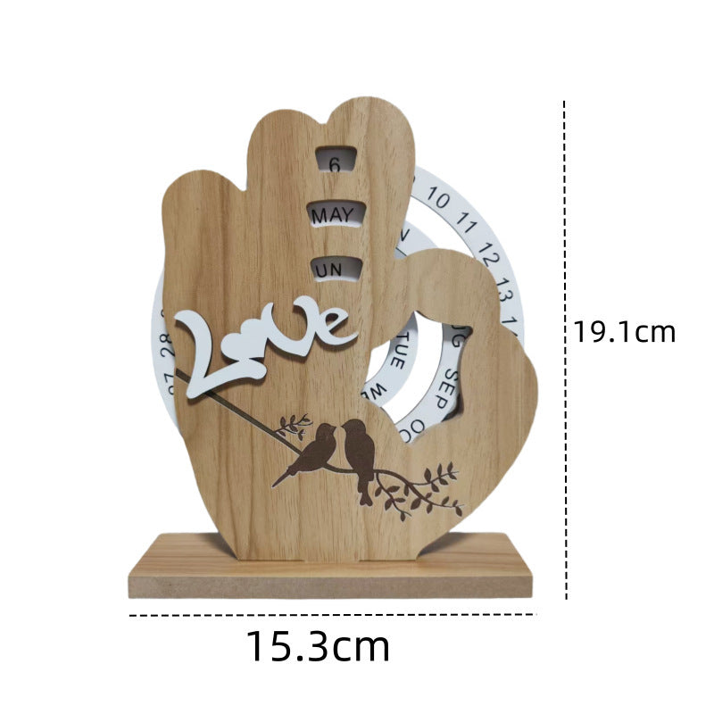 OK Sign Timber Perpetual Calendar Decoration(15.3x19.1 CM) - Manual Rotating Date Tracker