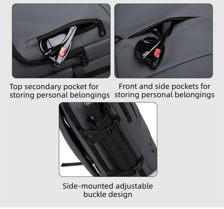 Grey Premium Business Expandable Travel Backpack with External USB Charging - 20-35L Large-Capacity & Waterproof Commuter Daypack