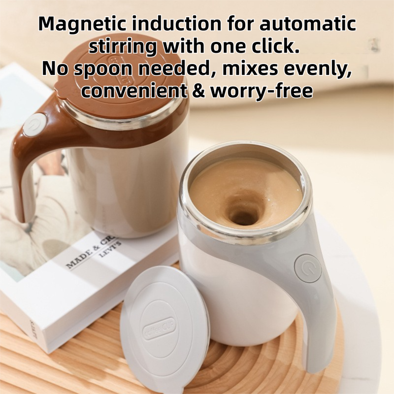 380ML Coffee-Brown Magnetic Self-Stirring Coffee Mug - USB Charging, Leak-Proof Stainless Steel Electric Mixer Cup for Coffee & Milk