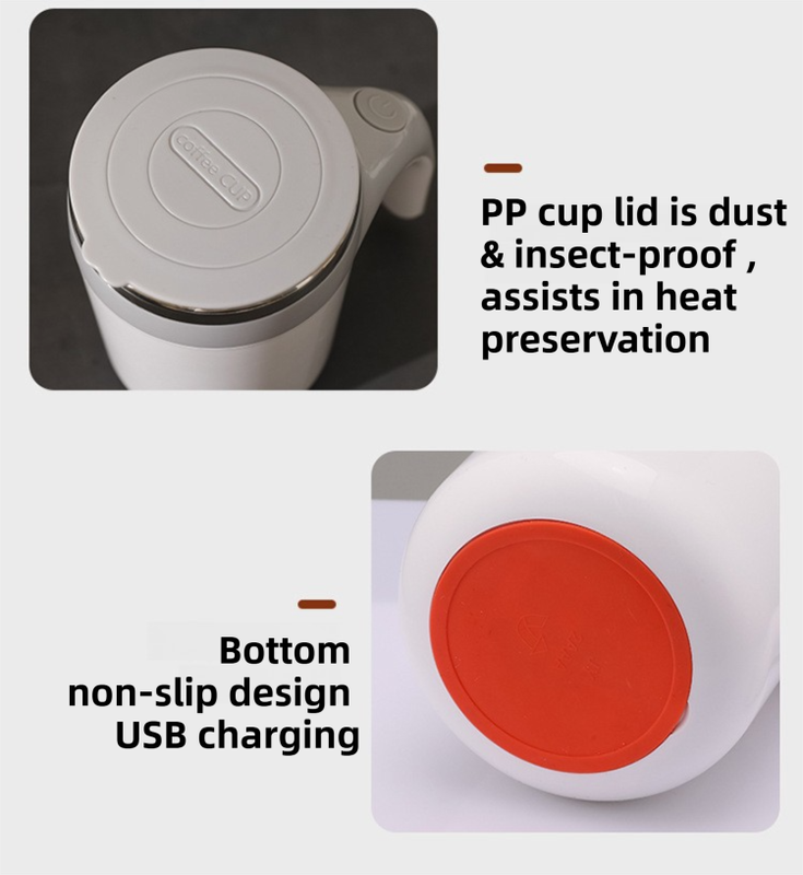 380ML Coffee-Brown Magnetic Self-Stirring Coffee Mug - USB Charging, Leak-Proof Stainless Steel Electric Mixer Cup for Coffee & Milk