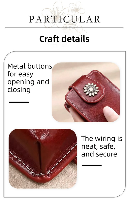 Wine-Red Sleek Compact PU Leather Flap-Top Lip Gloss Organizer with Built-in Mirror