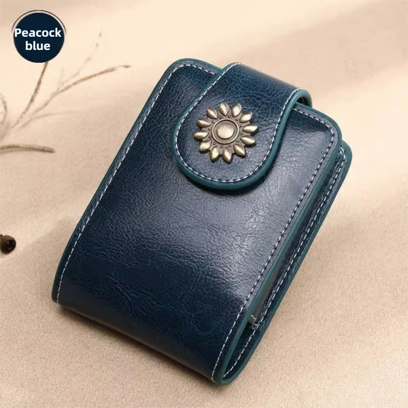 Peacock Blue Sleek Compact PU Leather Flap-Top Lip Gloss Organizer with Built-in Mirror