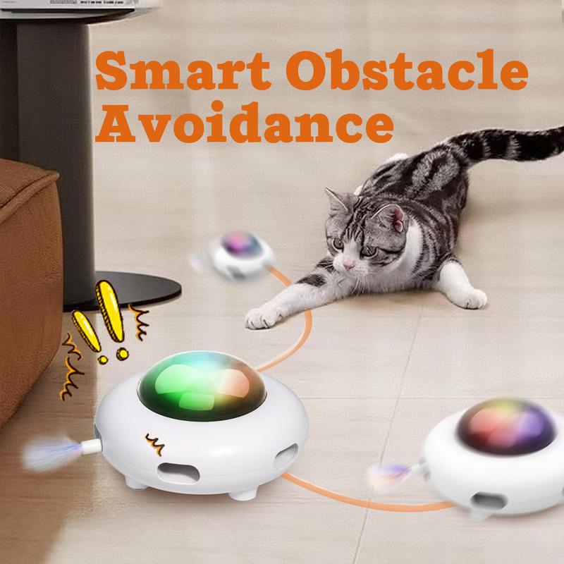 Smart Electric UFO Automatic Cat Toy - Self-Playing Teaser with 5 Rotating Feathers & Intelligent Indoor Obstacle Avoidance