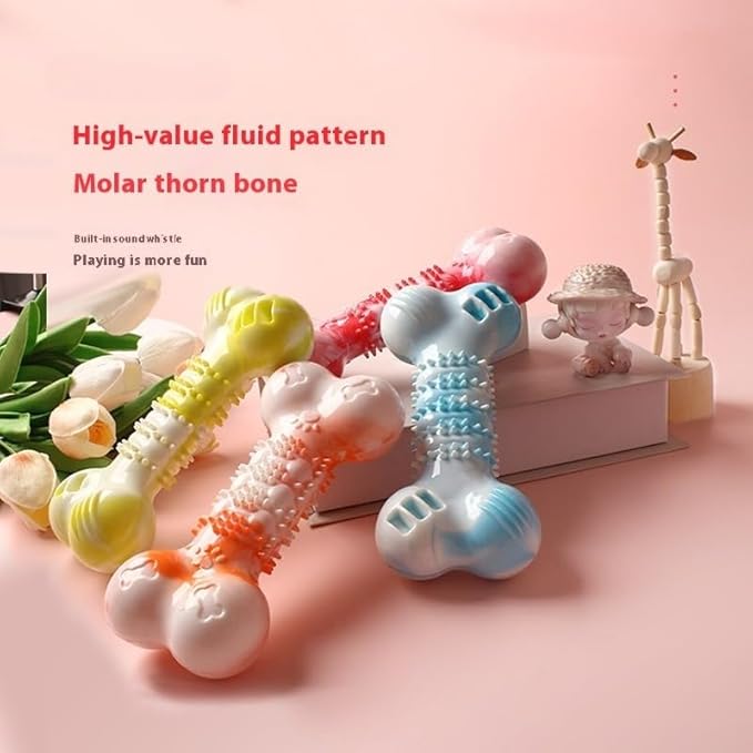 2-Pack Durable TPR Squeaky Dog Bone with Two-Tone Paw Print - Dental Health & Gum Massage Spiked Molar Toy(Blue-White)