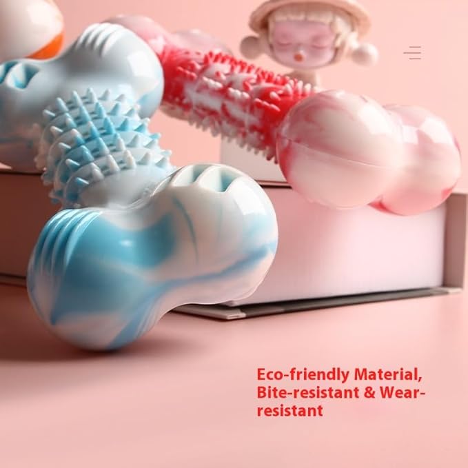 2-Pack Durable TPR Squeaky Dog Bone with Two-Tone Paw Print - Dental Health & Gum Massage Spiked Molar Toy(Red-White)