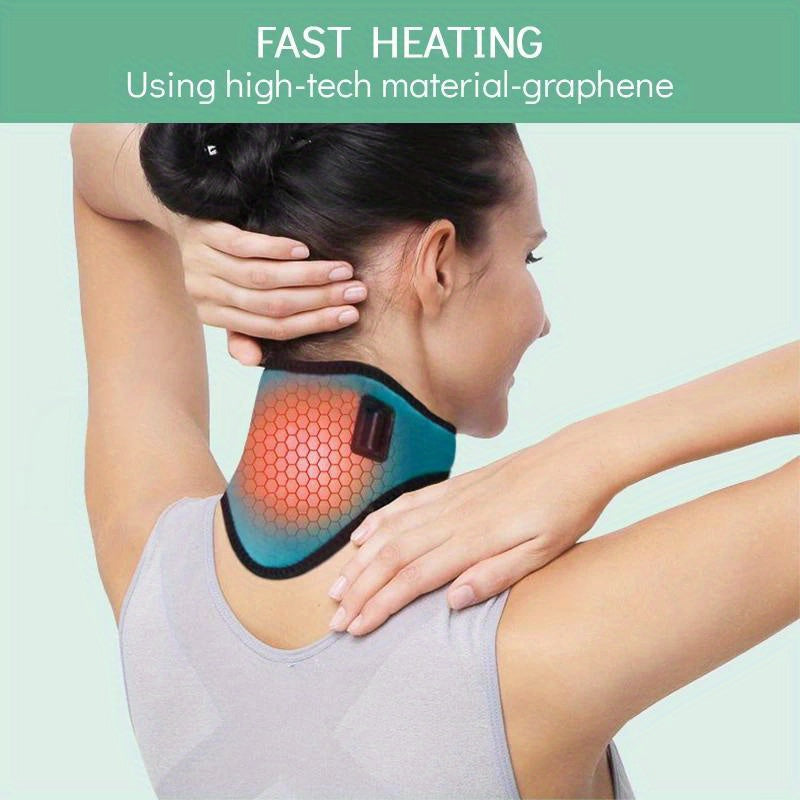 Rose Red USB Electric Heated Neck Brace with 3-Level Temperature - Portable Wormwood Hot Compress Cervical Support Wrap for Pain Relief