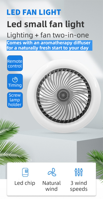 White Quiet Remote LED Ceiling Fan Light with Aromatherapy Slot and Removable E27 Base Socket - Timer & Dimmable & 3-Speed & 3-Color Temperature Adjustable