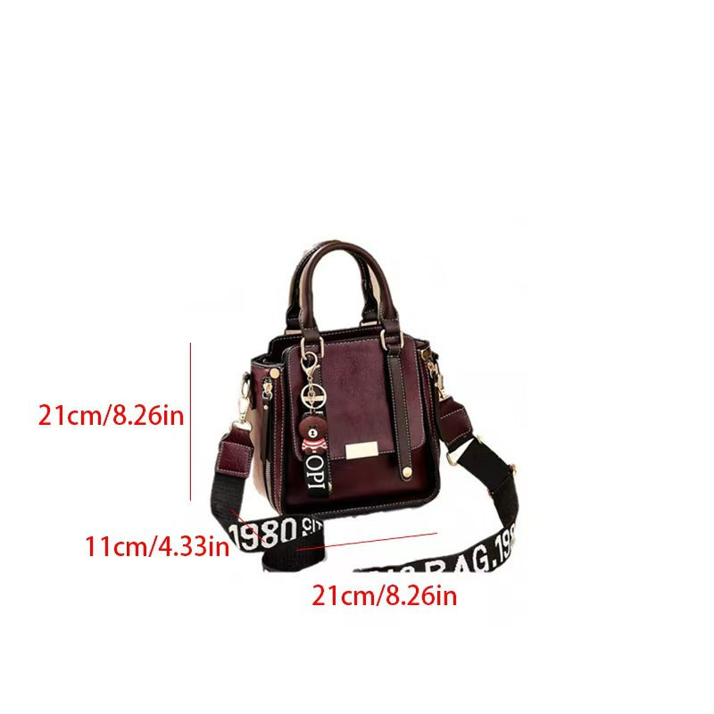 Caramel Trendy Vertical Square PU Leather Moto Crossbody Bag & Tote with 5-Pocket Organized Compartments & Adjustable Strap