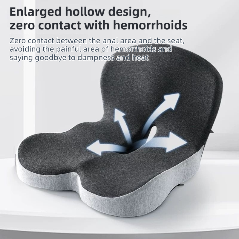 Black-Grey Ergonomic Memory Foam Seat Cushion & Lumbar Support(44x42x32CM) - Relieves Sciatica & Corrects Posture with Breathable Cover