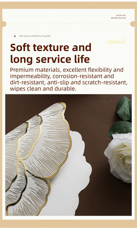 4-Pack Sliver Luxury Bronzing Floral Heat-Insulated Placemats - Lotus Style Anti-Slip & Waterproof PVC Table Mats(38x38CM)