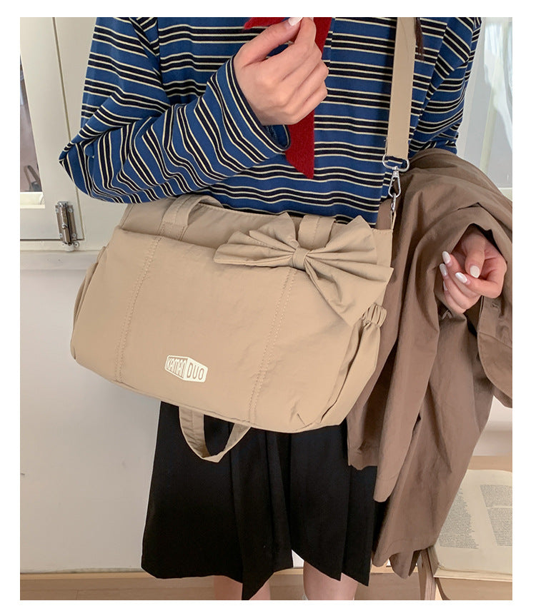 Black Puffy Quilted Nylon Hobo & Crossbody Bag with Cute Bowknot - Trendy Large-Capacity Handbag with Multiple Compartments