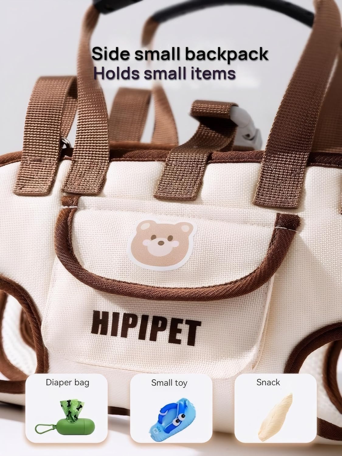 Beige 4-in-1 Multi-Functional Pet Carrier Bag with Detachable Strap & 1.5M Traction Rope - Lightweight Breathable Travel Sling for Cats & Dogs - Sizes M(Up to 6.5kg)