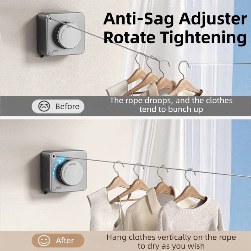 Black 4.2M Heavy Duty Invisible Retractable Clothesline - Rustproof & Drill-Free Laundry Hanger with 20kg Load Capacity