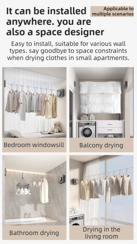 Black 4.2M Heavy Duty Invisible Retractable Clothesline - Rustproof & Drill-Free Laundry Hanger with 20kg Load Capacity