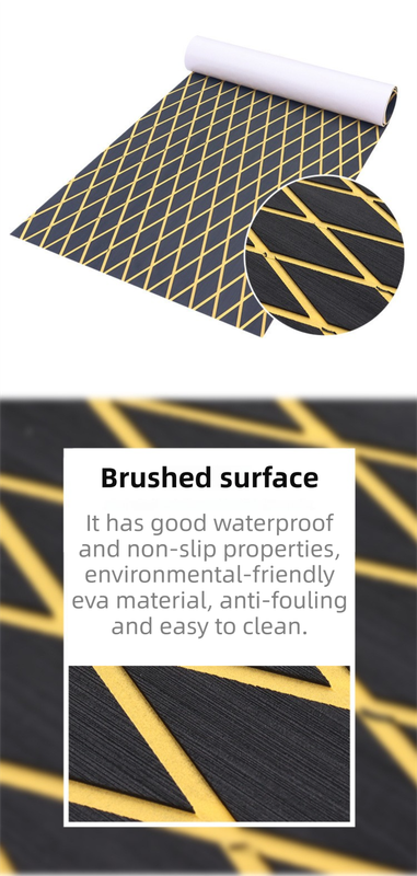 UV Resistant & Waterproof EVA Foam Boat Decking Mat(2400x450x6MM) - Black & Yellow Diamond Marine Grade Non-Slip Flooring with 3M Self-Adhesive