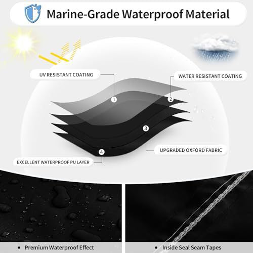 Black Heavy-Duty V-Hull Shield for 11 to 13 FT Yachts - All-Weather Water / Dust / UV Resistant 190T Silver Coated Marine Protector