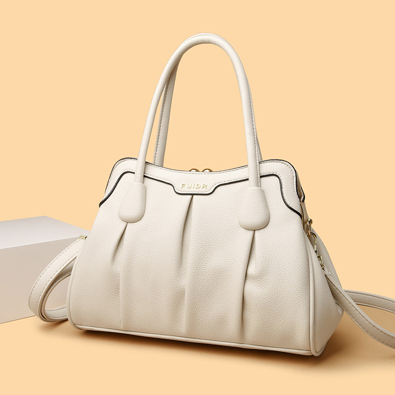 White Women's Premium Wear-Resistant Leather Shoulder Bag - Vintage Frame Kiss-Lock Handbag & Crossbody Satchel