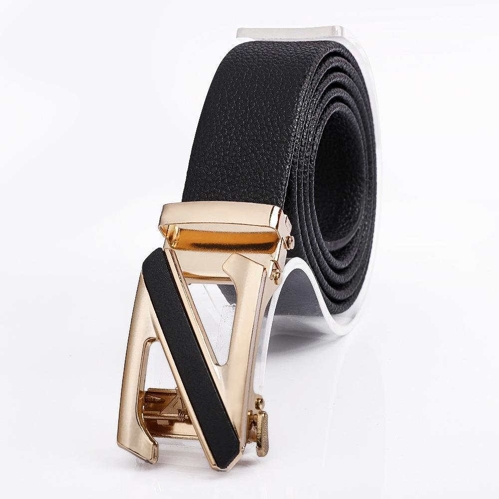 Men's Fashionable Z Style Gold Automatic Buckle Sleek Business Suit Belt - Adjustable No-Hole Waistband (3.5cm Width & 120cm Length)