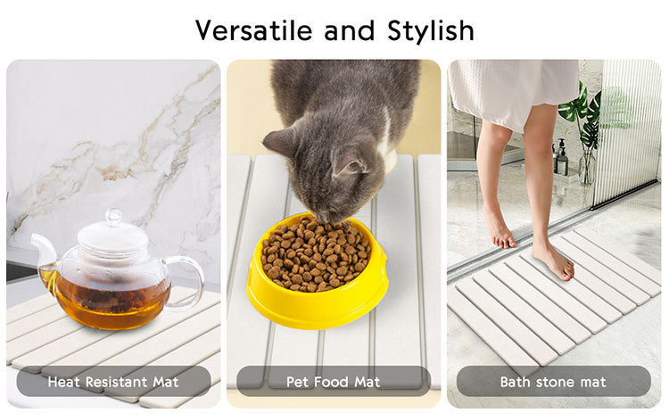 30x40cm Foldable Marble Pattern Kitchen Dish Drainer(Style 1) - Ultra-Absorbent Natural Stone Mat, Fast-Drying & Space-Saving